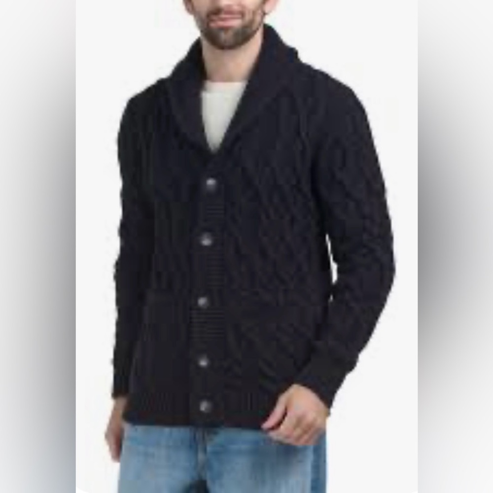 Brooklyn Cloth Mr. Roger’s Men's Blue Cable Knit Button Down Cardigan SzL Blue